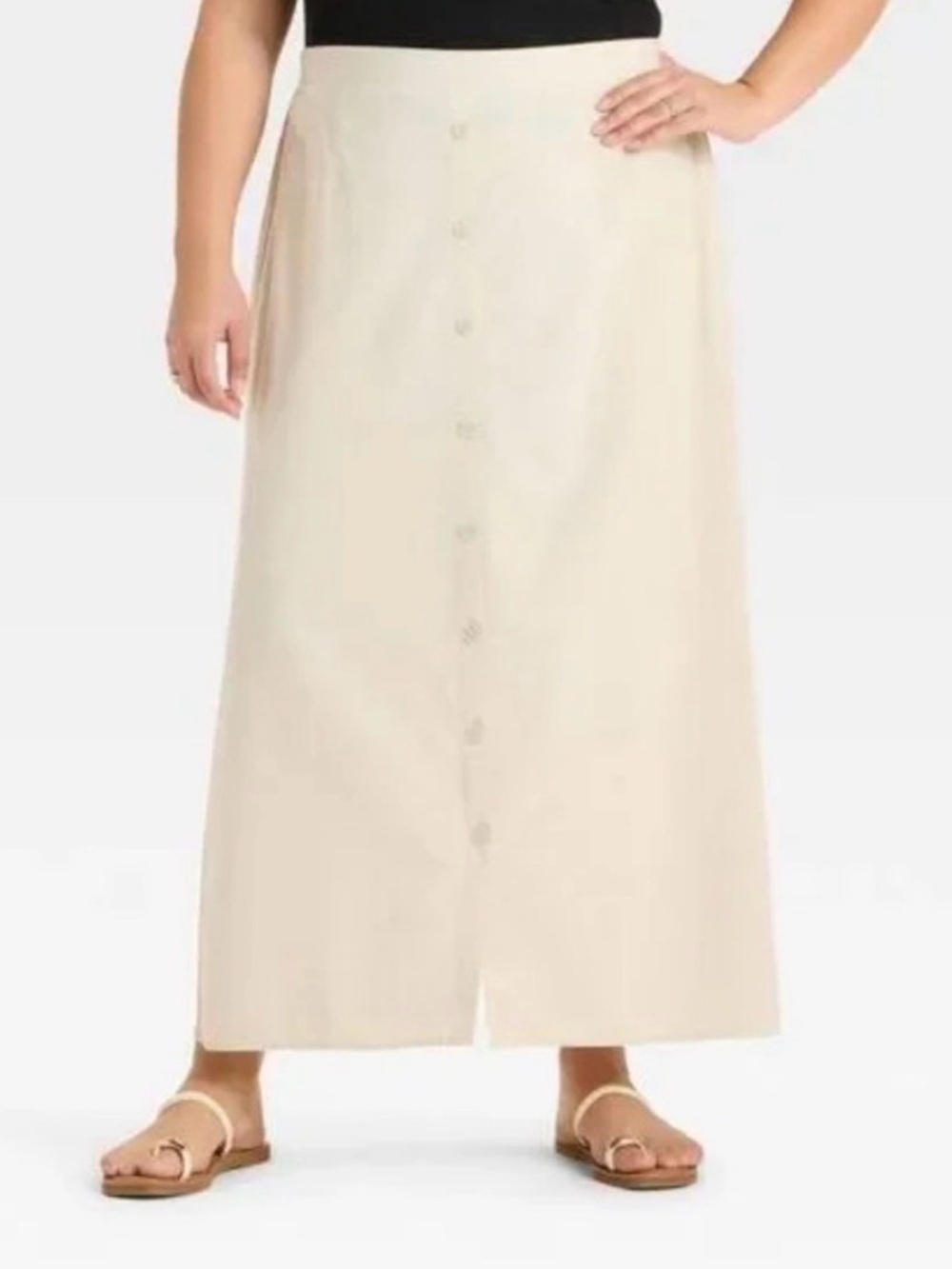 Ava & Viv Cream Button-Front Maxi Skirt - Picture 2 of 4